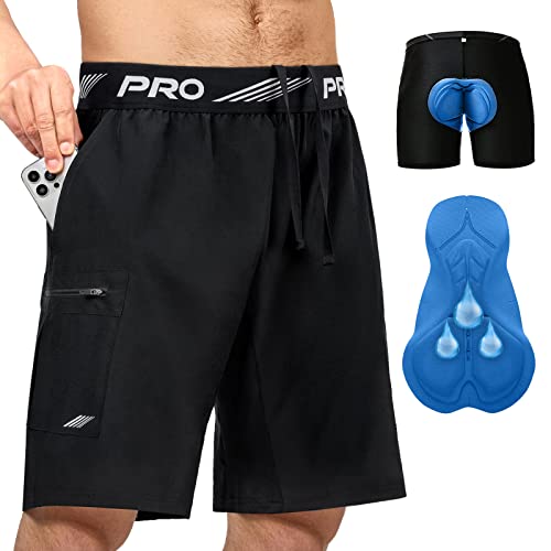 NICEWIN 2 in 1 MTB Kurze Fahrradhose Herren mit Abnehmbarer gepolstert Radlerhose, Schnelltrocknen Mountainbike Shorts mit 4D Sitzpolster Radunterhose, Atmungsaktiv Radhose mit 4 Taschen von NICEWIN