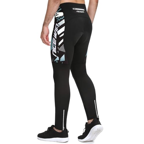 NICEWIN Radlerhose Fahrradhose Herren Lang mit Sitzpolster 4D Gepolsterte Winter Thermo Radhose Atmungsaktiv stoßfeste Tights Elastisch Hosen,XXL,Grau-Thermo Wolle von NICEWIN