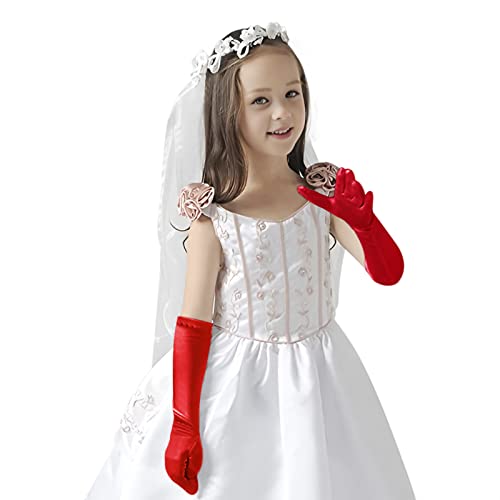 Blumenmädchen Handschuhe Pincess Pearl Lange Satin Handschuhe Lange Prinzessin Kostüm Zubehör Hochzeitskleid Perlstickerei Handschuhe Mädchen Kommunionshandschuhe für Hochzeit Party Dekoration von NICEYEA