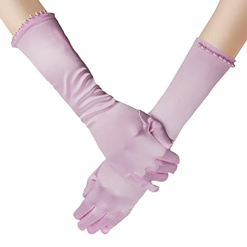 Blumenmädchen Handschuhe Pincess Pearl Lange Satin Handschuhe Lange Prinzessin Kostüm Zubehör Hochzeitskleid Perlstickerei Handschuhe Mädchen Kommunionshandschuhe für Hochzeit Party Dekoration von NICEYEA