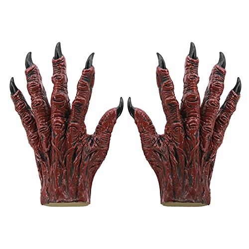 Cosplay Wolf Klauen Krallen Handschuhe Horror Werwolf-Klauen Kostümzubehör Ghostcrawler Handschuhe Tatzen Kostüm Zubehör Geschenk Party Dressing Prop für Fasching, Halloween (Red Bullwinkle Gloves) von NICEYEA