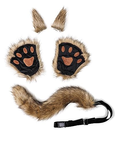 Halloween Kostüme Plüsch Katzenohren katzenschwanz Pfoten Handschuhe Cosplay Set Katze Cosplay Kostüm Set Fuchs Wolf Schwanz Handschuhe Clip Ohren Haarspange Set Tierohren Handschuhe Schwanz Set von NICEYEA