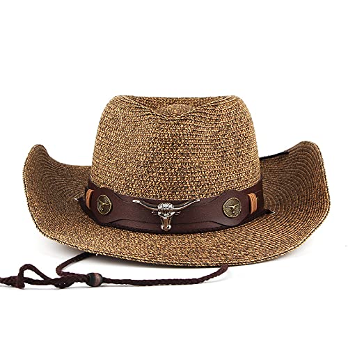 Herren Strohhut Panamahut Cowboy Hut Sommerhut Anti UV Panama Hut Sonnenstrohhut mit breiter Krempe Strandhut Weiblicher Sommer Hut Sonnen UV Schutzkappe UPF 50+ von NICEYEA