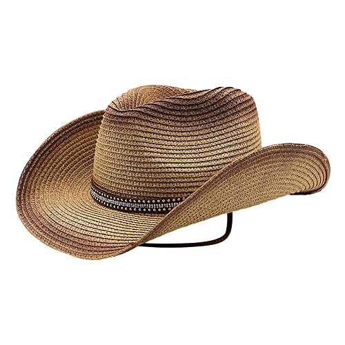 Herren Strohhut Panamahut Cowboy Hut Sommerhut Anti UV Panama Hut Sonnenstrohhut mit breiter Krempe Strandhut Weiblicher Sommer Hut Sonnen UV Schutzkappe UPF 50+ von NICEYEA