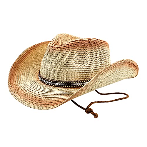 Herren Strohhut Panamahut Cowboy Hut Sommerhut Anti UV Panama Hut Sonnenstrohhut mit breiter Krempe Strandhut Weiblicher Sommer Hut Sonnen UV Schutzkappe UPF 50+ von NICEYEA