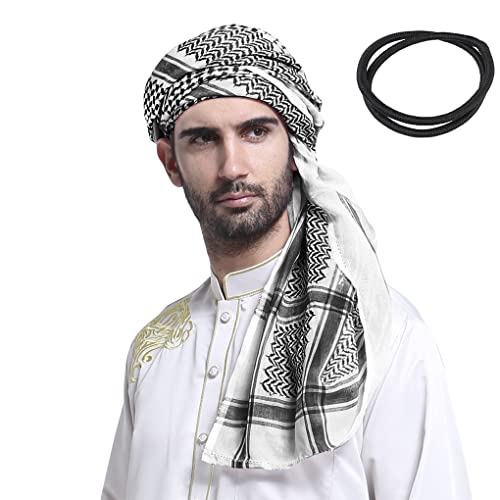 NICEYEA Arab Muslim Schal mit Wrap/Aqel Seil Arabian Headwear Keffiyeh Kafiya Wrap Kopfbedeckung Kopf Wraps Igal Hauptkleid Arab Egal Agal Wüste Kabel Hut-Kopf-Ring für Saudi-Arabien Dubai UAE Reisen von NICEYEA