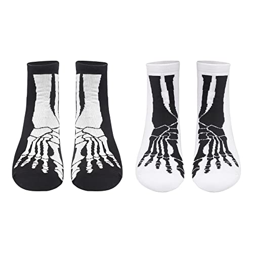 NICEYEA Halloween Totenkopf Socken 2 Paare Schwarz Weiß Lustige Skelett Socken Baumwollsocken Elastische Strümpfe Punk Gothic Cosplay Knöchel Socken Geschenke für Halloween, Karneval, Fasching, Party von NICEYEA