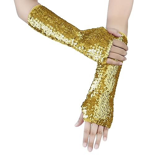 NICEYEA Meerjungfrau Handschuhe Glänzend Fischschuppen Fingerlos Handschuhe Armstulpe Armlinge Halloween Halbfinger Handschuhe Karneval Musikfestival Tanzen Kostüm Zubehör von NICEYEA