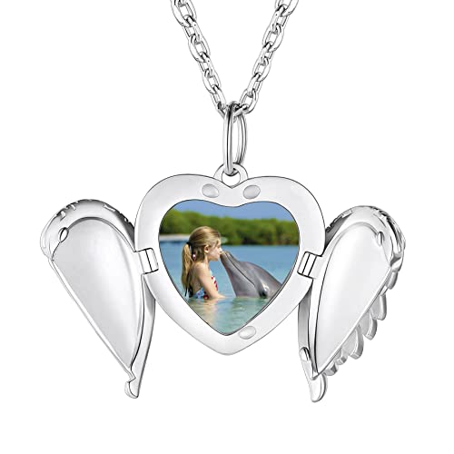 NICEYEA Personalisierte Halskette mit Herzanhänger und Engelsflügeln – Silberne Paarkette, perfekt für Partner und Liebende, auch eine ausgezeichnete Geschenkidee zum Valentinstag von NICEYEA