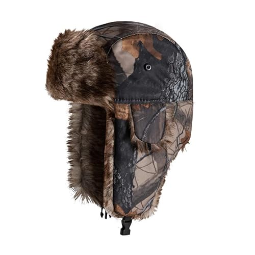 Unisex Winter Beanie Warm Trooper Trapper Mütze mit Ohrenklappen Winddicht Kunstfell Camo Bomber Jagdmützen Outdoor Ski Schnee Kappe Kopfwärmer, Schwarz , One size von NICEYEA