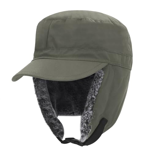 NICEYEA Winter Warm Schirmmütze mit Ohrenschützer Gefüttert Fliegermütze Trappermütze Windschutz Baseballcap Unisex Fellmütze Wasserdicht Nylon Plüsch Mütze Schneedichte Hut für Ski Jagd Outdoor von NICEYEA