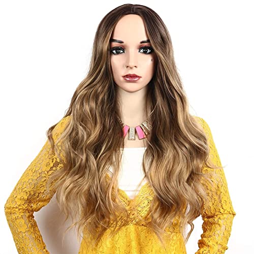HAAR Lange wellige aschblonde Ombre Perücken for Frauen dunkelbraune Wurzeln Körper Welle mittelsteil hitzebeständiger synthetischer gemischter Farbe Voll Perücken Cosplay -Perücken mit freier Perücke HAAR Lange wellige aschblonde Ombre Perücken for Frauen dunkelbraune Wurzeln Körper Welle mittelsteil hitzebeständiger synthetischer gemischter Farbe Voll Perücken Cosplay -Perücken mit freier Perücke von NICHANGHUA
