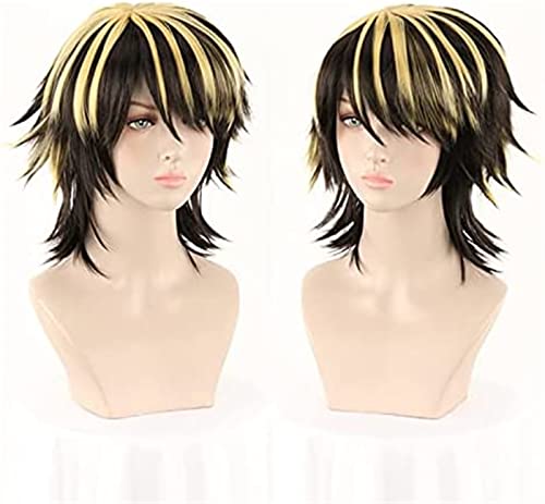 NICHANGHUA 50 cm schulterlanges Blondes lockiges Haar Hitzefrei Perückenkappe Party Männer Frauen Perücke for Cosplay Perücke Manjiro Sano Cosplay Perücke mit kostenloser Perückenkappe enthalten von NICHANGHUA