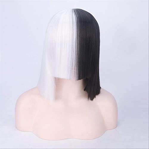 NICHANGHUA Das ist Schauspielern Sia Anime Cosplay Perücken synthetische Haare Frauen Straight Halloween halb Blonde Schwarze Kurze Bob -Perücken mit Pony 35 cm One Size B B (Farbe : B) von NICHANGHUA