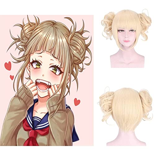 NICHANGHUA Haar kurz gerader Curly Cosplay -Perücke mit 2 abnehmbaren Brötchen mit Clips Blonde Synthetic Cosplay Perücke for Halloween -Kostümparty von NICHANGHUA