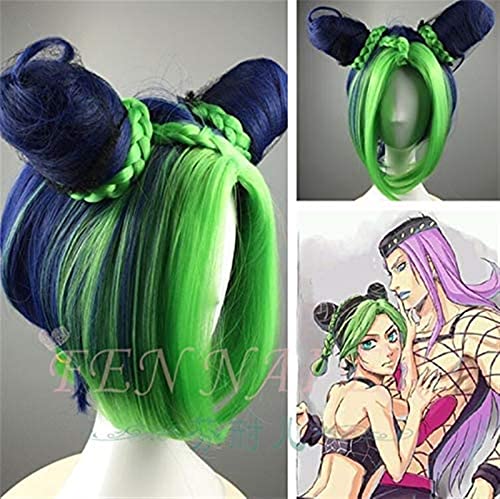 NICHANGHUA Jojos bizarres Abenteuer Goldener Wind Cosplay Perücke Jolyne Cujoh Kujo Green Buns Braids JoJo no Kimyou NA bouken synthetische Haare von NICHANGHUA