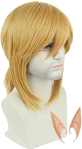 NICHANGHUA Kurze Blonde Perücke for Männer mit Geflecht und Ohren Cosplay Link Perücke Halloween Kostümperücken von NICHANGHUA