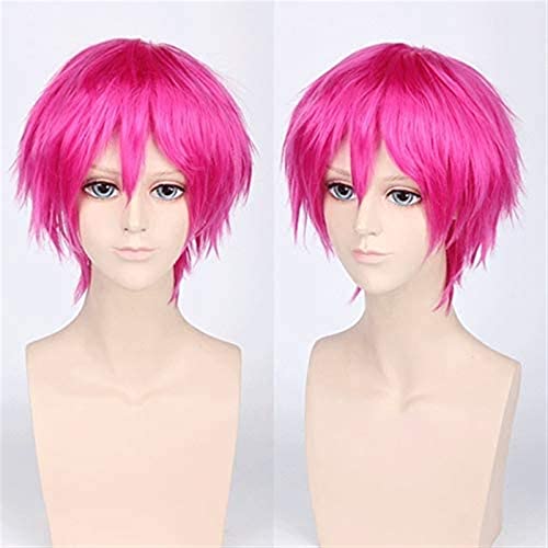 NICHANGHUA Kurzwellige rot Silbergrau hell goldgelbgrün rosa lila orange weiße synthetische haarbons universal Cosplay Wig +wigcap 25 von NICHANGHUA