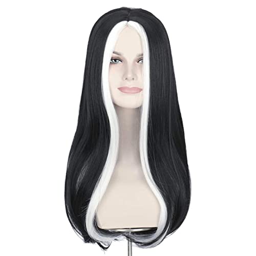 NICHANGHUA Lange gerade weiße und Schwarze synthetische Perücke for Frauen hitzebeständiges Haar Cosplay -Perücke for Halloween vollständige Maschine gemacht von NICHANGHUA