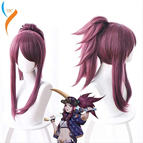 NICHANGHUA Neue Haut K/da Cosplay -Perücken Akali Cosplay -Kopfbedeckungsspiel KDA 45 cm Gemischte lila hitzebeständige synthetische Haarperücke von NICHANGHUA
