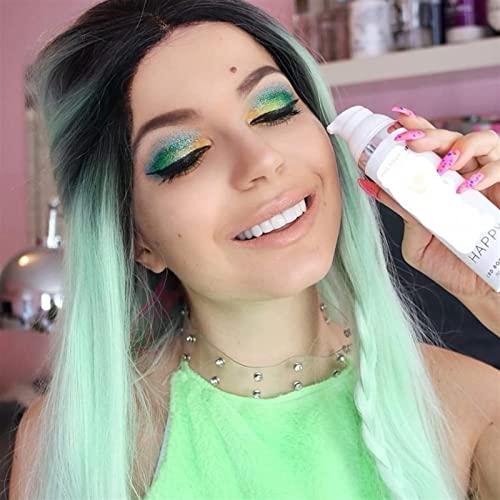 NICHANGHUA Ombre Mint Green Synthetic Lace Front Wig mit Dark Roots Long Straight Colored Hair Free Part Heat Resistant Fiber Party Cosplay Perücken for Frauen (Farbe : Ombre Mint Green) von NICHANGHUA