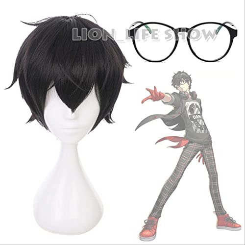 NICHANGHUA Persona 5 Held Kyoya Hibari Rin Okumura Houtarou Schwarzer Kurz Cosplay Perücke Schwarze Brille Maske Maske Cos Requisite eine Perücke mit Brille (Farbe : Wig with Glasses) von NICHANGHUA