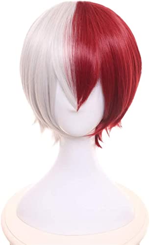 NICHANGHUA Synthetische Kurze gerade rote graue Anime Cosplay Perücke for mit gratis Perückenkappe (Farbe : Silverwhitered) von NICHANGHUA