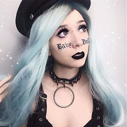 Ombre Blau Lange Wellenförmige Synthetische Lace Front Perücken for Frauen 2 Töne Mittelteil Hellgrüne Spitzenperücke mit Babyhaar Glueless Heat Resistant Fiber Hair Wig for Cosplay Party Use 24inch von NICHANGHUA