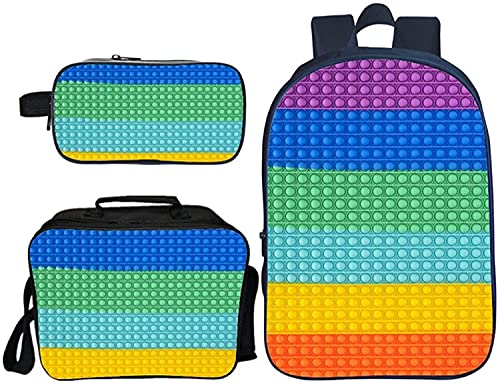 Pop it Schultaschen Set Rucksack + Lunchpaket + Doppellagiges Federmäppchen für Jungen Mädchen Kinder 3D-Druck Schulrucksack 16 Zoll (05) von NICHIYO