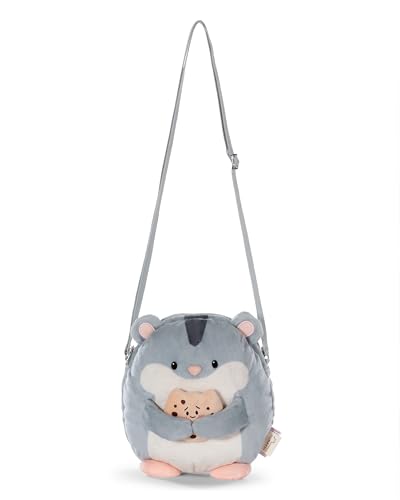 NICI Schultertasche mymochi Hamster Shai 16x17cm - grau - Modische Kawaii-Umhängetasche im niedlichen Plüsch-Design, süße Plüsch-Crossbody Bag - 61819 von NICI