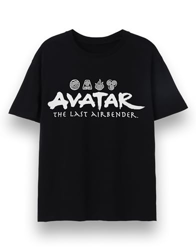 Avatar The Last Airbender Herren T-Shirt | Kurzärmeliges schwarzes Grafik-T-Shirt für Erwachsene | Erde Luft Wasser Feuer Elemente Anime Bekleidung Top | Netflix TV-Show Film von NICKELODEON AVATAR THE LAST AIRBENDER