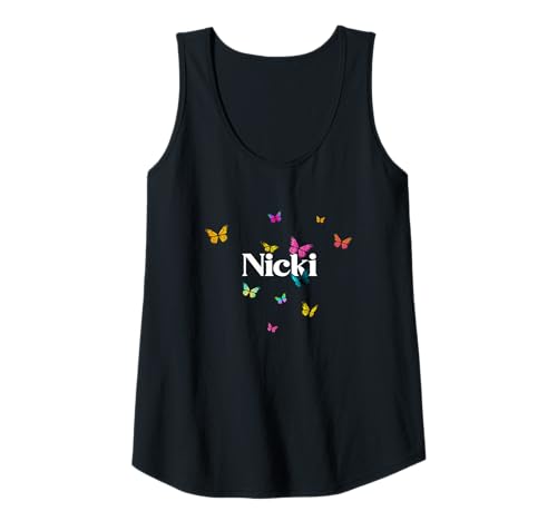 Damen Nicki - Schöner Mädchen Name mit bunten Schmetterlingen Tank Top von NICKI Tochter Enkel Geburtstag Geschenkideen