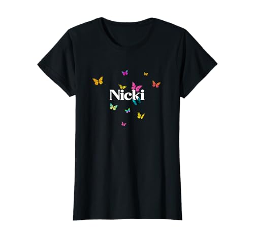 Nicki - Schöner Mädchen Name mit bunten Schmetterlingen T-Shirt von NICKI Tochter Enkel Geburtstag Geschenkideen