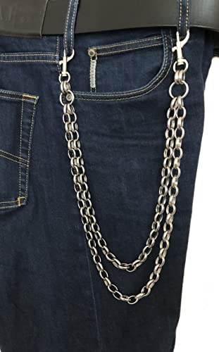 NICKSTON Wallet Chain Double Ellipse Silver Shiny Color Stainless Steel Oval Links Cable Key Chain Unisex Fashion Accessory 20" Inches 51cm von NICKSTON