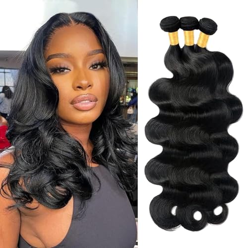 Body Wave Human Hair 3 Bundles 14 16 18 inch 100% Unprocessed Brazilian Virgin Human Hair Bundles Body Wave Hair Extensions Brazilian Weave Bundles for Women Natural Color von NICMISS