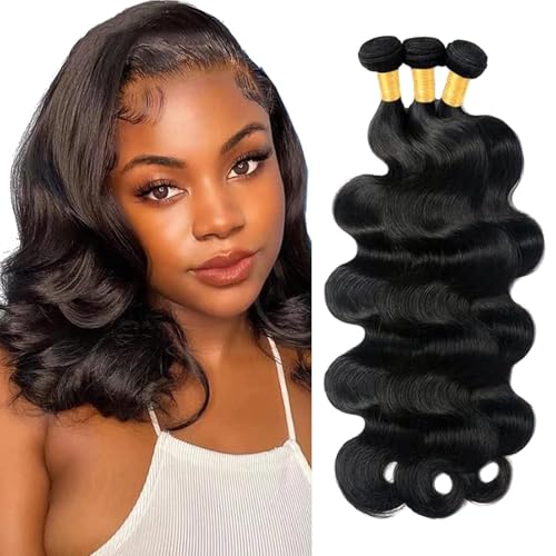 Body Wave Human Hair 3 Bundles 8 10 12 inch 100% Unprocessed Brazilian Virgin Human Hair Bundles Body Wave Hair Extensions Brazilian Weave Bundles for Women Natural Color von NICMISS