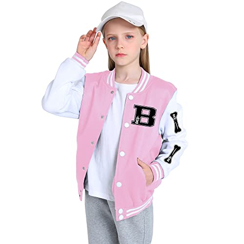 NICNZQI Kinder Varsity Jacke Mädchen Baseball Jacke Jungen Bomber Outwear mit Tasche Mantel, Pink-f, 8 Jahre von NICNZQI
