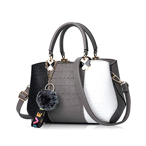 NICOLE & DORIS 2025 Neue Frauen Tasche Damen Leder Handtasche Mode Umhängetasche Mit Pompon abnehmbarem Schultergurt Handtasche Dunkelgrau von NICOLE & DORIS
