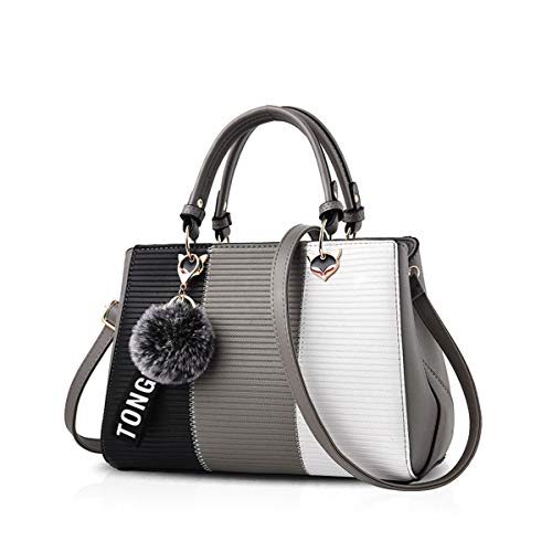 NICOLE & DORIS 2025 Neue Frauen Tasche Damen Leder Handtasche Mode Umhängetasche Mit Pompon abnehmbarem Schultergurt Handtasche Grau NICOLE & DORIS 2025 Neue Frauen Tasche Damen Leder Handtasche Mode Umhängetasche Mit Pompon abnehmbarem Schultergurt Handtasche Grau von NICOLE & DORIS