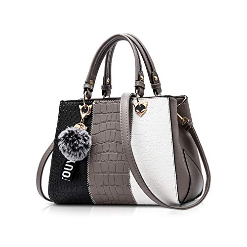 NICOLE & DORIS 2025 Neue Frauen Tasche Damen Leder Handtasche Mode Umhängetasche Mit Pompon abnehmbarem Schultergurt Handtasche Grau von NICOLE & DORIS