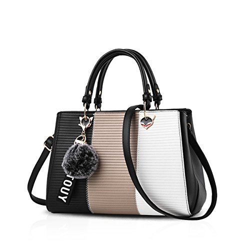 NICOLE & DORIS 2025 Neue Frauen Tasche Damen Leder Handtasche Mode Umhängetasche Mit Pompon abnehmbarem Schultergurt Handtasche Khaki NICOLE & DORIS 2025 Neue Frauen Tasche Damen Leder Handtasche Mode Umhängetasche Mit Pompon abnehmbarem Schultergurt Handtasche Khaki von NICOLE & DORIS