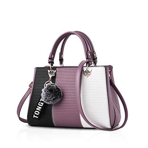 NICOLE & DORIS 2025 Neue Frauen Tasche Damen Leder Handtasche Mode Umhängetasche Mit Pompon abnehmbarem Schultergurt Handtasche Lila NICOLE & DORIS 2025 Neue Frauen Tasche Damen Leder Handtasche Mode Umhängetasche Mit Pompon abnehmbarem Schultergurt Handtasche Lila von NICOLE & DORIS