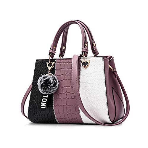 NICOLE & DORIS 2025 Neue Frauen Tasche Damen Leder Handtasche Mode Umhängetasche Mit Pompon abnehmbarem Schultergurt Handtasche Lila von NICOLE & DORIS