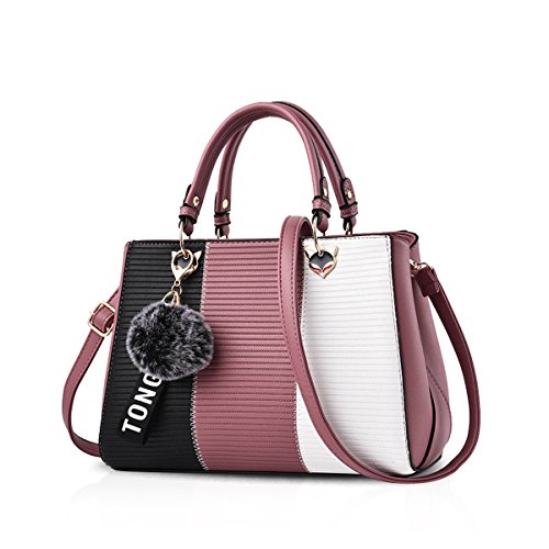 NICOLE & DORIS 2025 Neue Frauen Tasche Damen Leder Handtasche Mode Umhängetasche Mit Pompon abnehmbarem Schultergurt Handtasche Rosa von NICOLE & DORIS