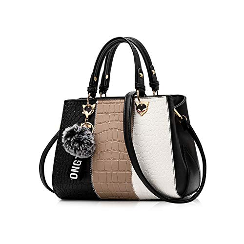 NICOLE & DORIS 2025 Neue Frauen tasche Damen Leder Handtasche Mode Umhängetasche Mit Pompon abnehmbarem Schultergurt handtasche Schwarz von NICOLE & DORIS
