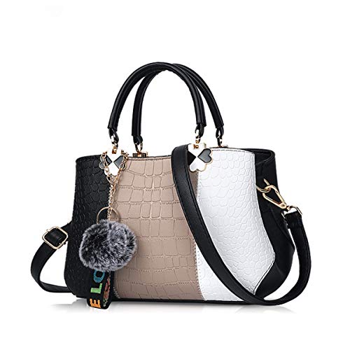 NICOLE & DORIS 2025 Neue Frauen Tasche Damen Leder Handtasche Mode Umhängetasche Mit Pompon abnehmbarem Schultergurt Handtasche Schwarz NICOLE & DORIS 2025 Neue Frauen Tasche Damen Leder Handtasche Mode Umhängetasche Mit Pompon abnehmbarem Schultergurt Handtasche Schwarz von NICOLE & DORIS