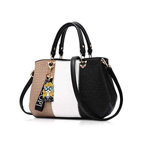 NICOLE & DORIS 2025 Neue Frauen Tasche Damen Leder Handtasche Mode Umhängetasche Mit Pompon abnehmbarem Schultergurt Handtasche Schwarz von NICOLE & DORIS