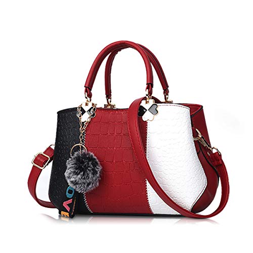 NICOLE & DORIS 2025 Neue Frauen Tasche Damen Leder Handtasche Mode Umhängetasche Mit Pompon abnehmbarem Schultergurt Handtasche Weinrot NICOLE & DORIS 2025 Neue Frauen Tasche Damen Leder Handtasche Mode Umhängetasche Mit Pompon abnehmbarem Schultergurt Handtasche Weinrot von NICOLE & DORIS