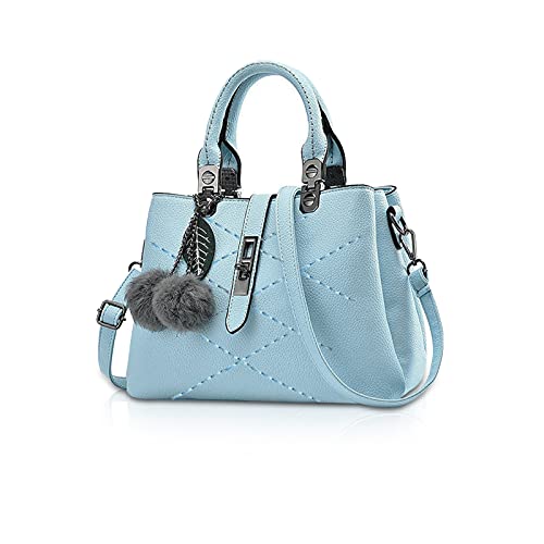 NICOLE & DORIS 2024 Neue Frauen Tasche Damen Leder Handtasche Mode Umhängetasche Mit Pompon abnehmbarem Schultergurt Handtasche Azurblau von NICOLE & DORIS