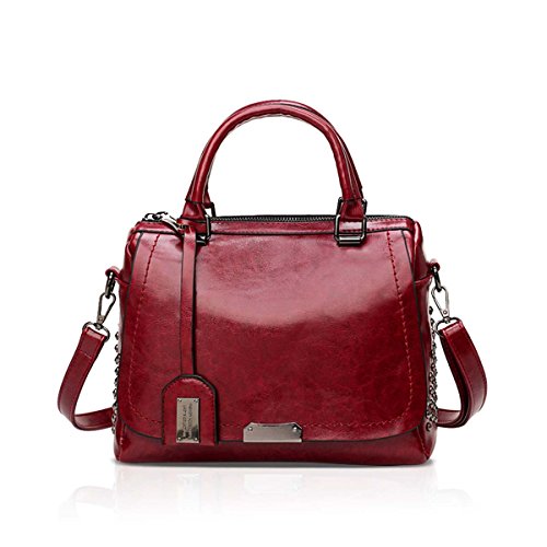 NICOLE & DORIS 2024 New Damen handtaschen Top Handle Handtasche Fashion Style Reißverschluss Umhängetasche für Damen PU Leder Tragetaschen (Rot) von NICOLE & DORIS